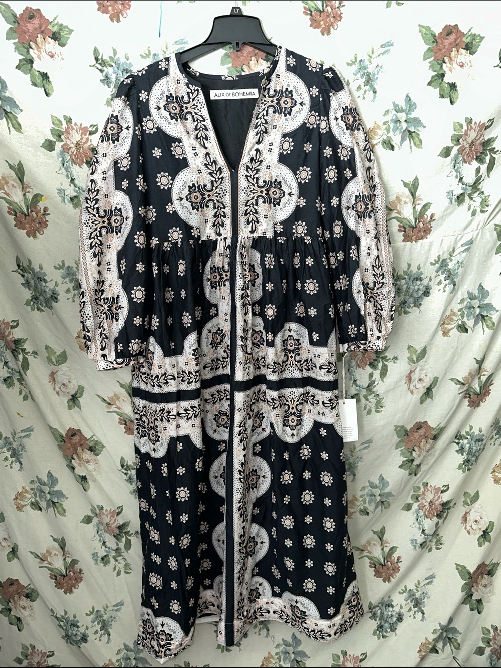 Alix Of Bohemia Black and Cream Embroidered Boho Maxi Dress